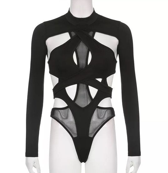 Black Strappy Bodysuit Rave Outfits Festival Outfits Etsy