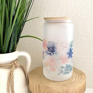Blue Blush Floral Glass Cup
