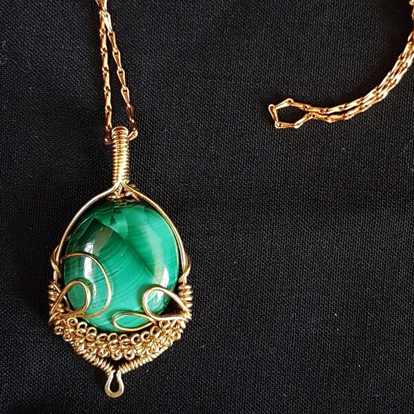 Faux malachite pendant in non-tarnish brass (includes gold plated chain)