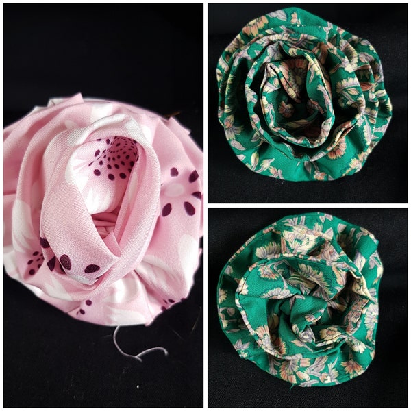 Medium upcycled fabric rose brooches (unbeaded)