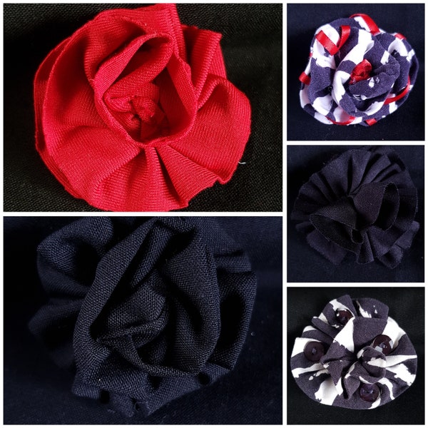 Small upcycled fabric rose brooches (unbeaded)