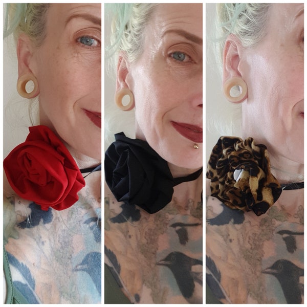 Upcycled fabric rose chokers