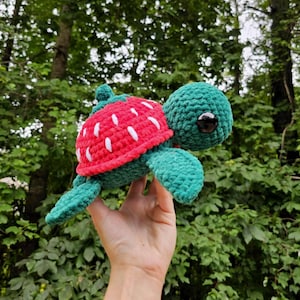 Strawberry Turtle Crochet Plushie READY TO SHIP Handmade