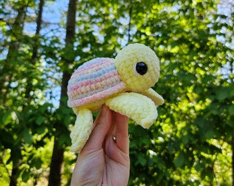 READY TO SHIP Turtle Crochet Plushie - Pastel Rainbow