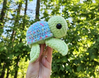 READY TO SHIP Turtle Crochet Plushie - Blue Floral