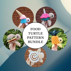 Paquete de patrones de tortugas de comida Crochet PDF Descargar Amigurumi amigable para principiantes