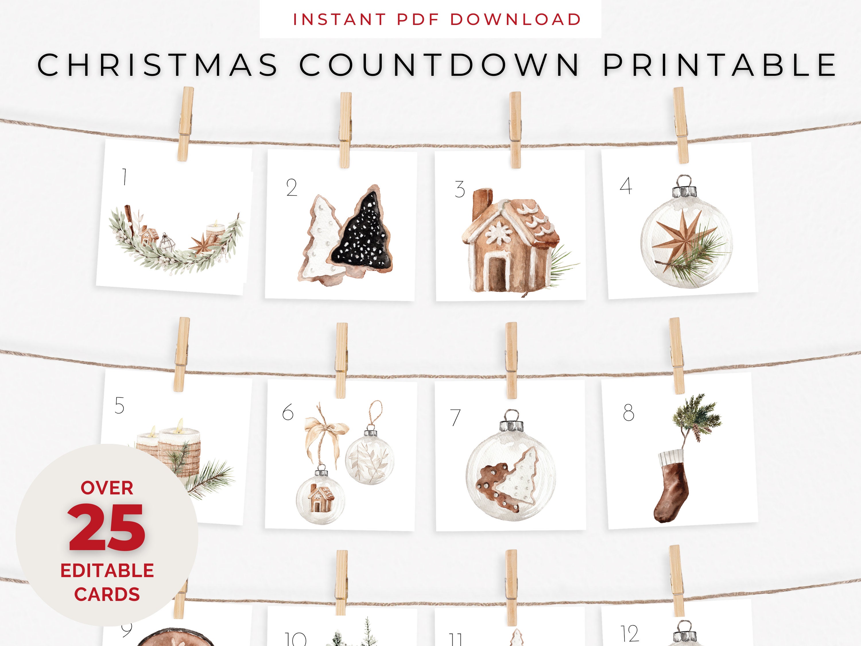 Christmas Countdown Printable, Printable Advent Calendar, Advent ...