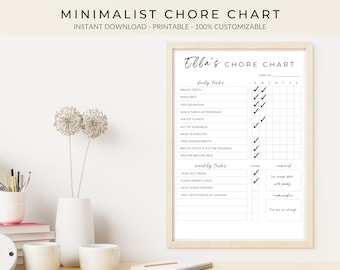 May include: A printable chore chart with a minimalist design. The chart is titled "Ella's Chore Chart" and includes a list of daily and weekly tasks with checkboxes for each day of the week. The chart is designed to help children or adults stay organized and on track with their chores.
