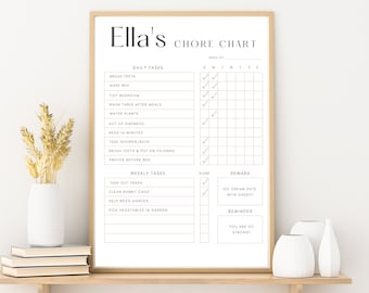 Kid's Chore Chart, Printable Chore Chart, Editable Kid's Chore Chart, Responsibility Chart