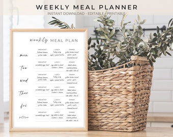 Wöchentlicher Essensplaner zum Ausdrucken, Minimalistischer Essensplan zum Ausdrucken, Essensplanervorlage, Menüplan, wöchentliches Food Journal