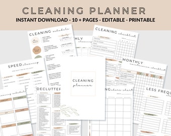 Printable Home Cleaning Planner, Editable Cleaning Checklist, Weekly Cleaning Schedule Template, Minimalist Organization