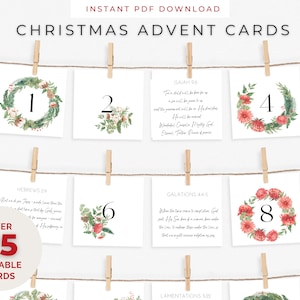 Calendrier de l'Avent imprimable, compte à rebours de Noël à imprimer, cartes bibliques de l'Avent, verset biblique de Noël