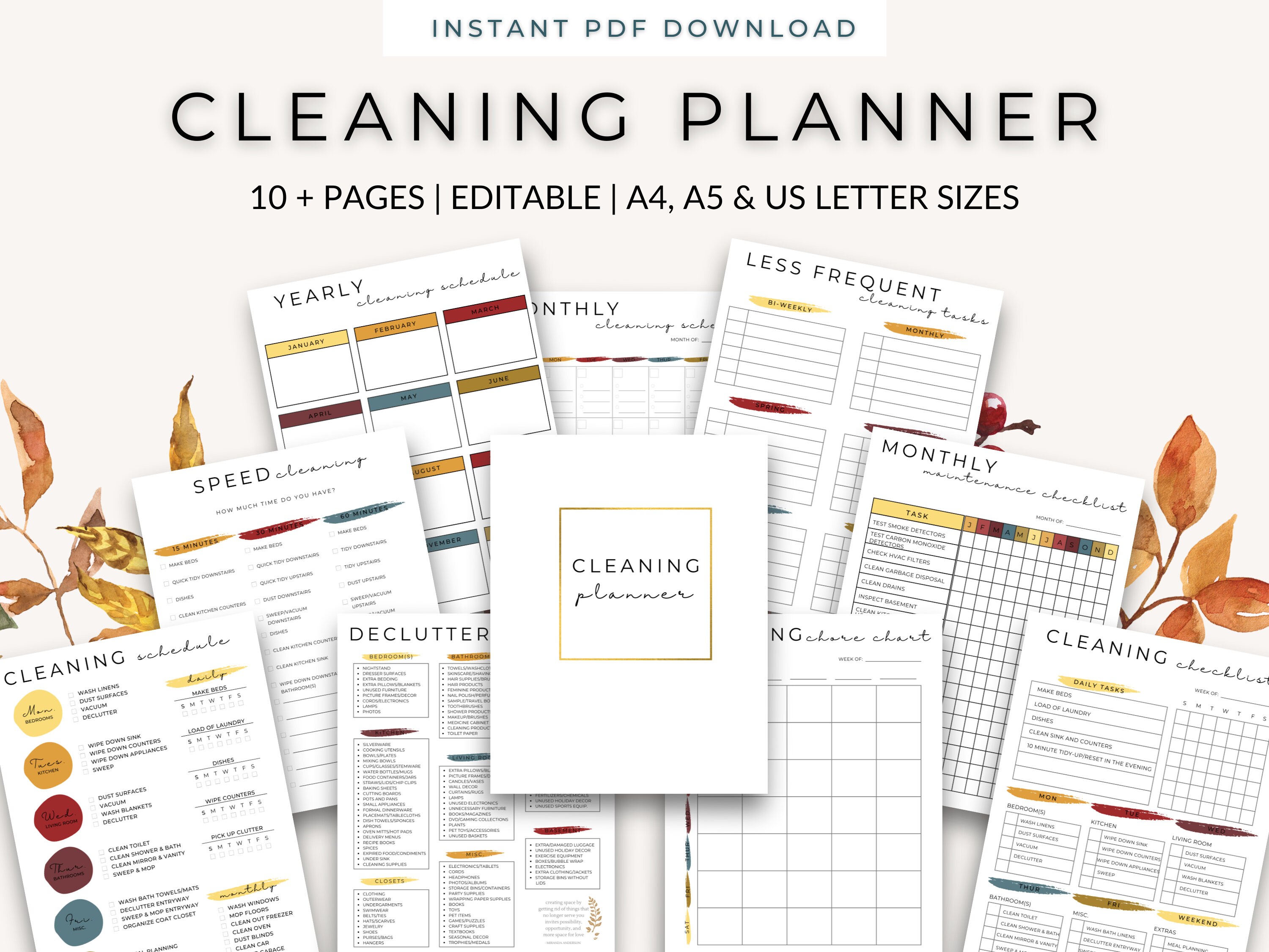 Printable Cleaning Planner, Cleaning Checklist Printable Planner ...