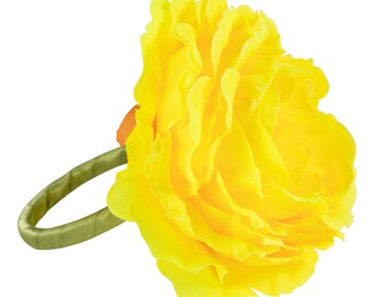 Silk Peony Flower Napkin Ring Holder (10 Count) - Yellow