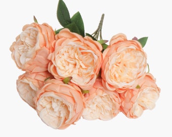 Silk Artificial Peony Flower Bush Bundle - Peach