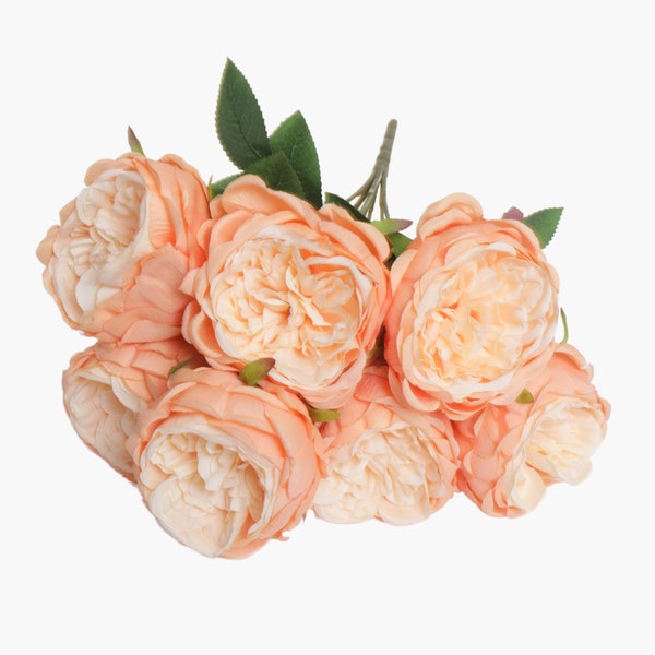 Silk Artificial Peony Flower Bush Bundle - Peach