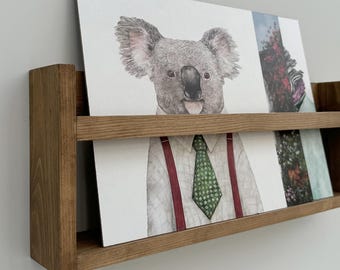 Handmade Wooden Magazine Rack – Light Walnut Wall Book Shelf for Living Room & Kids Room | Rustic Warm Wood Display