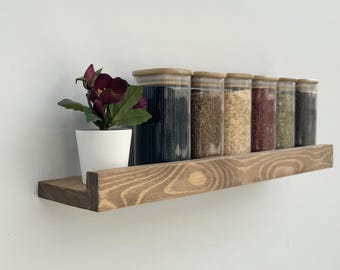 Rustic Floating Wall Shelf – Walnut Solid Wood Shelf for Kitchen & Home Decor | Handmade Farmhouse Organizer