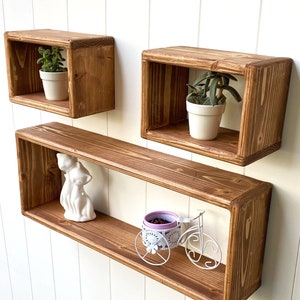 Floating Wood Box Shelf | Set of 3 | Shelves | Plant Shelf | Shelf Decor