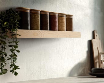 Modern Rustic Floating Shelf – Pine Wall Ledge for Spices & Small Items