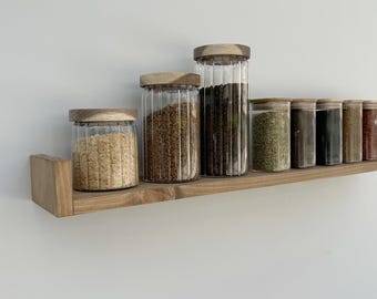 Rustic Walnut Wall Shelf – Deep Spice Rack for Kitchen Storage | Handmade Wooden Shelf & Rustic Wood Organizer for Home Decor