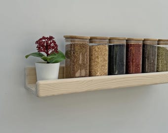 Handmade Rounded Edge Wall Shelf – Natural Pine Spice Rack | Minimalist Decorative Floating Shelf