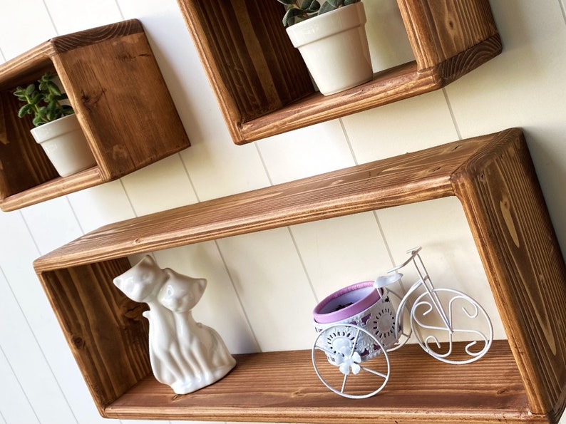 Floating Wood Box Shelf Set of 3 Shelves Plant Shelf Etsy