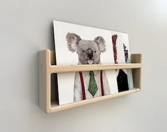 Rounded Edge Wooden Book Display – Handmade Pine Wall Shelf for Kids Room | Minimalist Picture & Art Organizer
