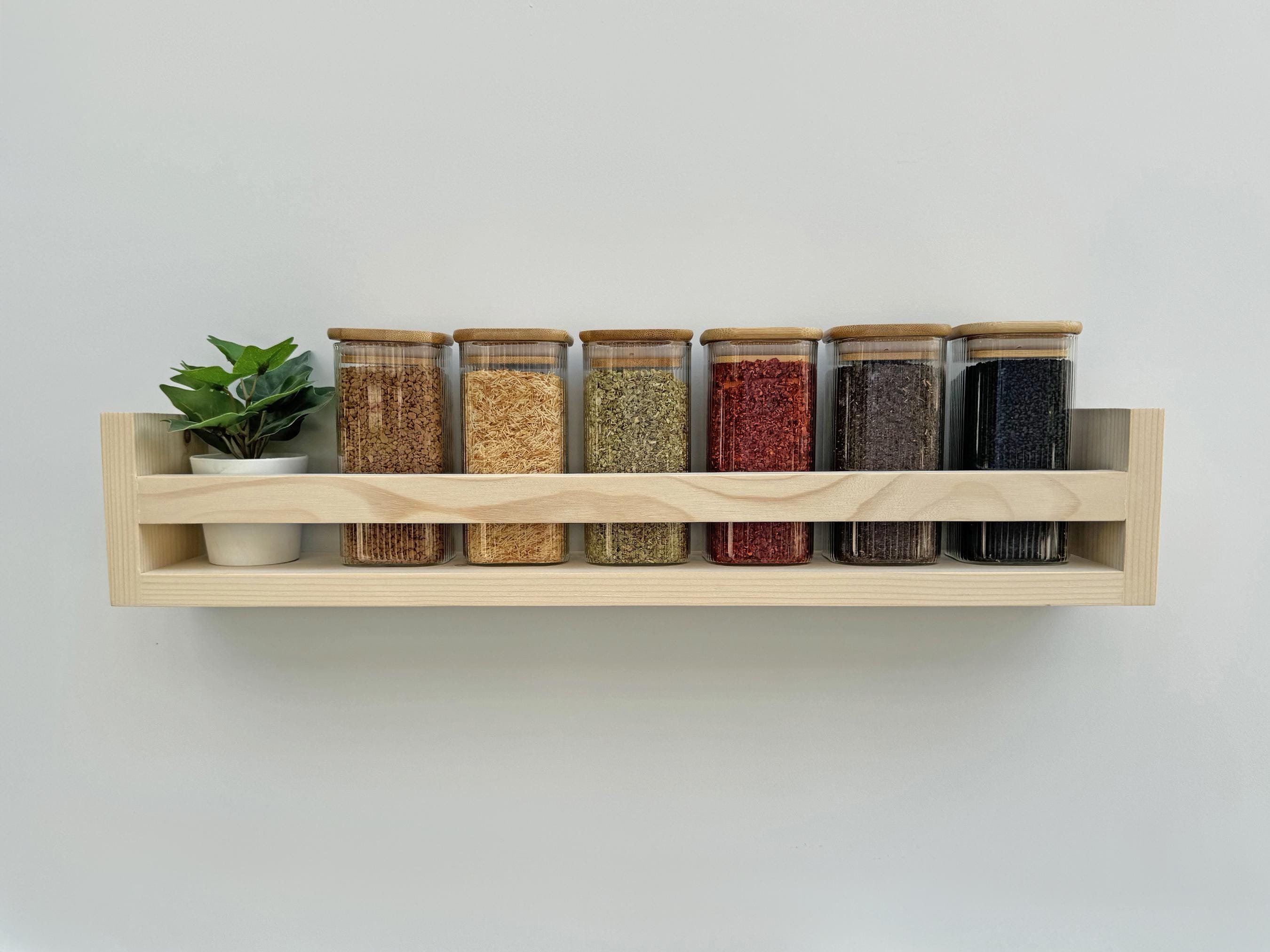 Handmade Solid Pine Spice Rack – Rustic Natural Wood Wall Shelf for ...