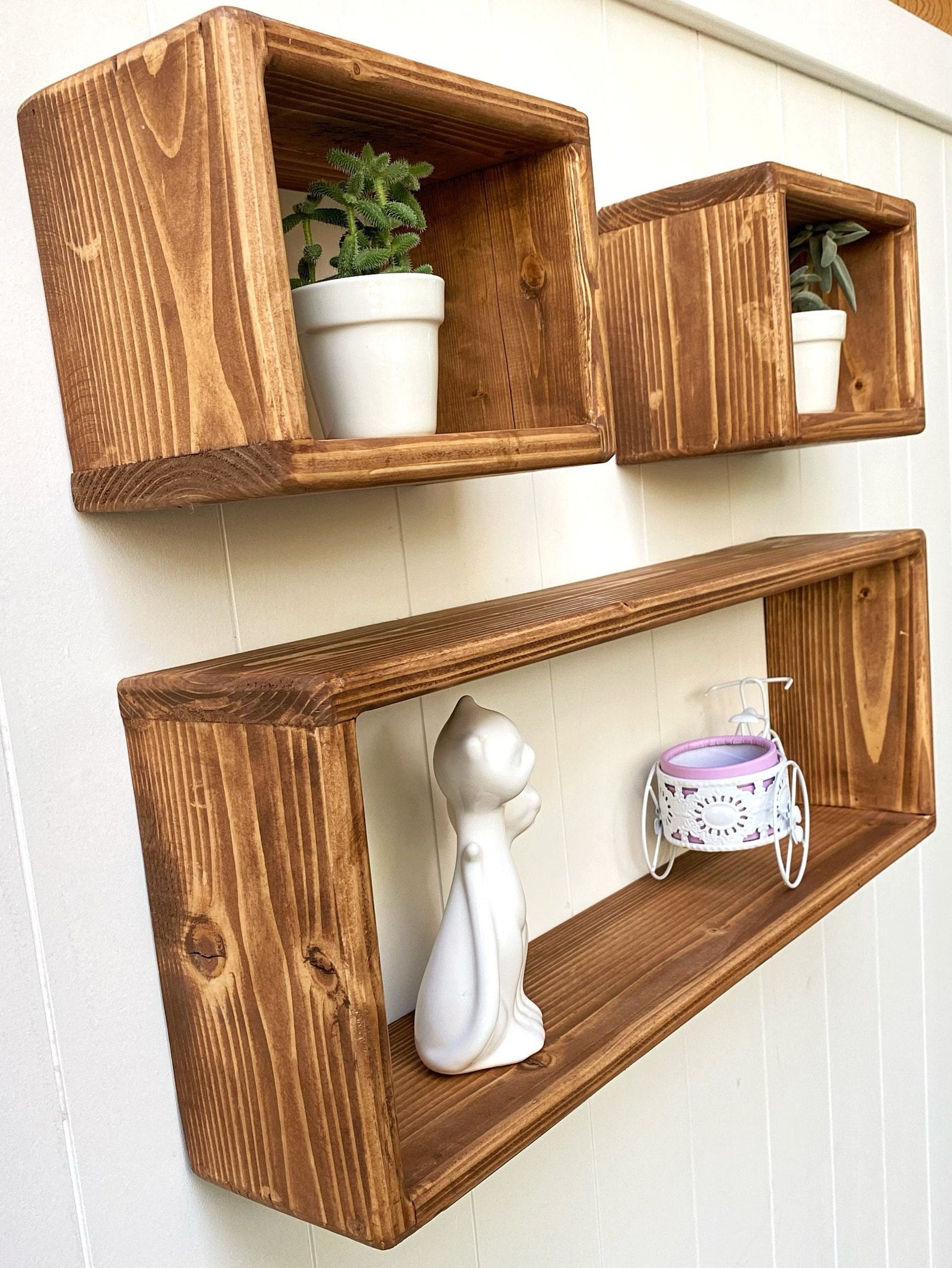 Floating Wood Box Shelf Set of 3 Shelves Plant Shelf Etsy
