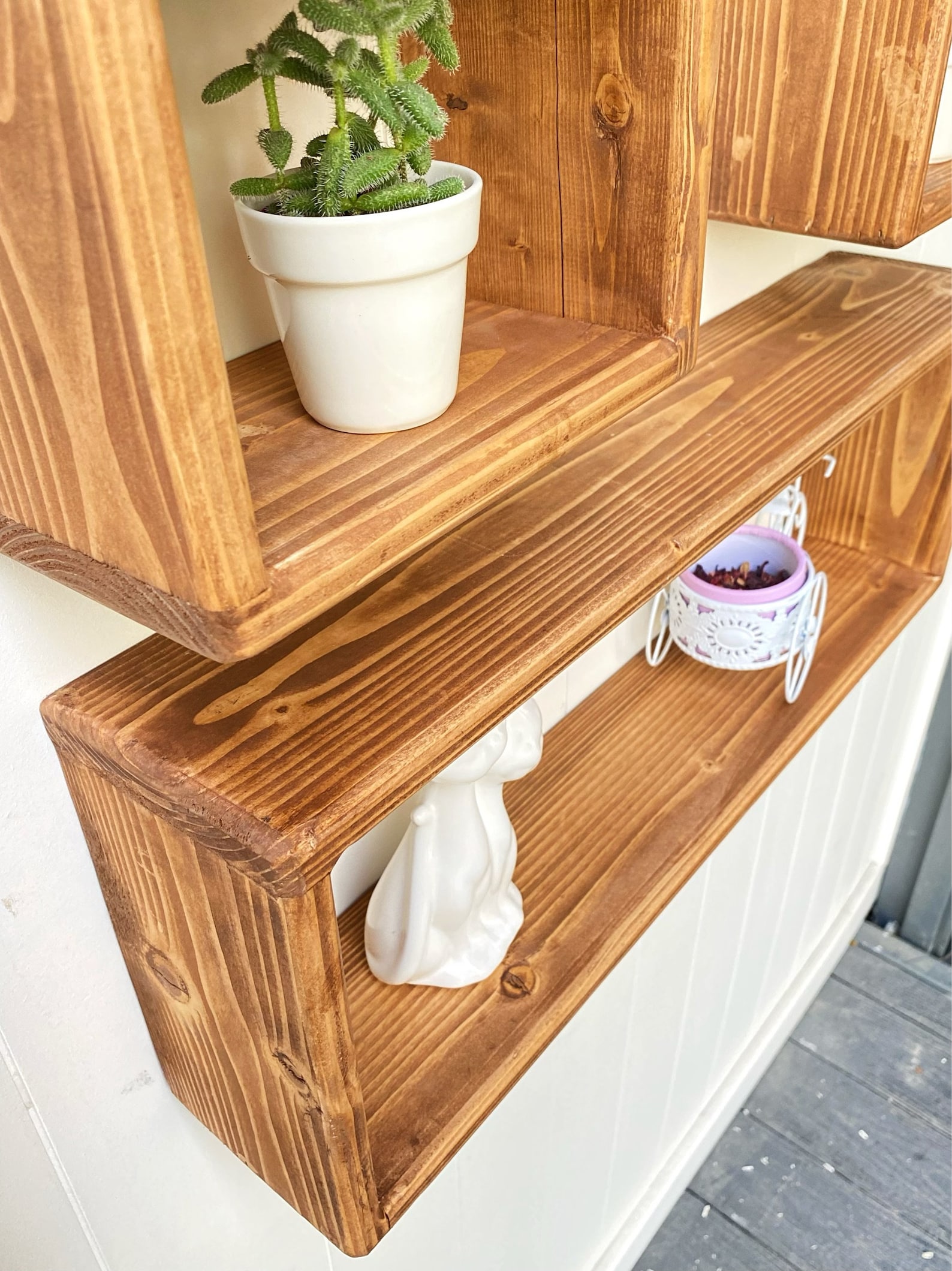 Floating Wood Box Shelf Set of 3 Shelves Plant Shelf Etsy