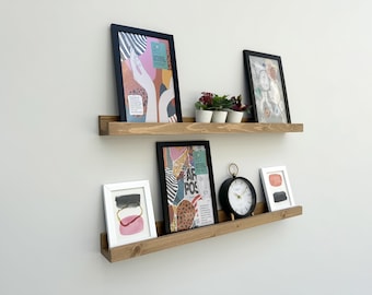 Walnut Picture Ledge – Flat Edge Wooden Frame Shelf | Modern Floating Wall Display for Art & Photos