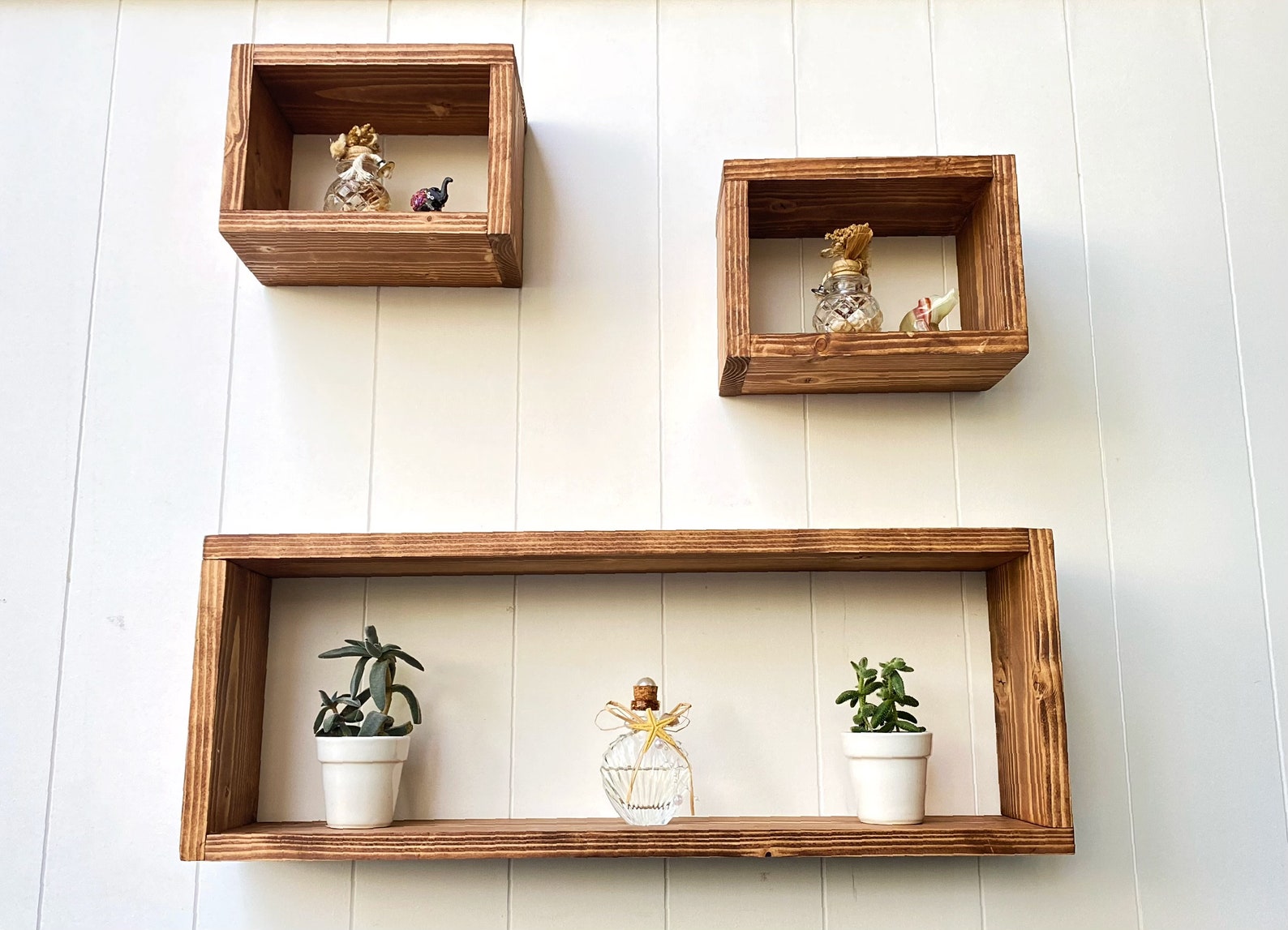 Floating Wood Box Shelf Set of 3 Shelves Plant Shelf Etsy