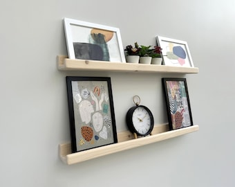 Picture Ledge Shelf – Rounded Edge Floating Wooden Ledge for Wall Art | Handmade Solid Pine Wall Shelf