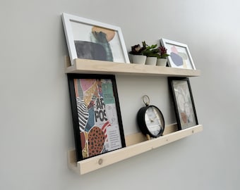 Picture Ledge Shelf – Minimalist Floating Ledge for Gallery Wall | Solid Pine Wooden Wall Shelf for Photos & Art