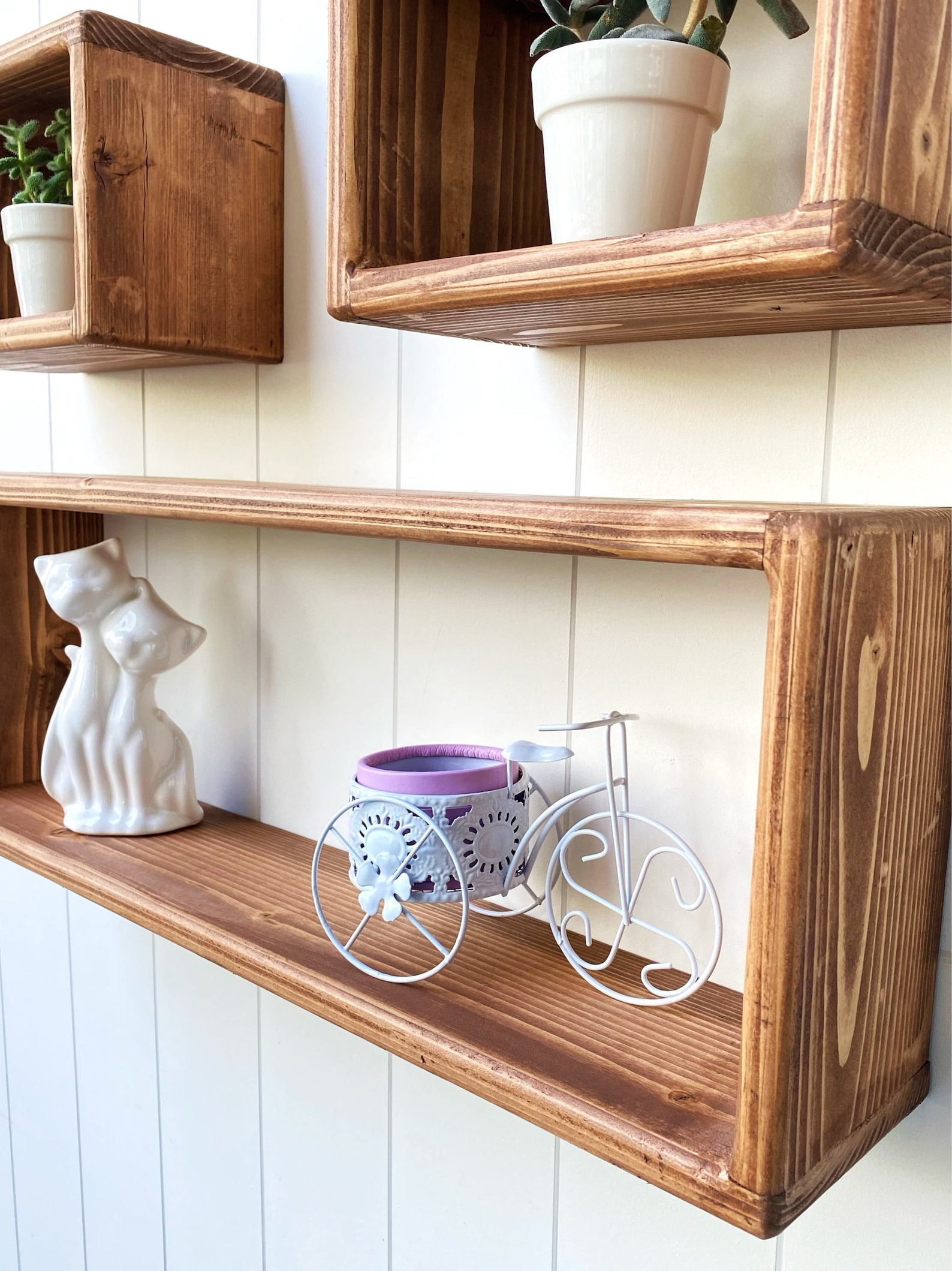 Floating Wood Box Shelf Set of 3 Shelves Plant Shelf Etsy