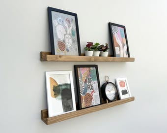 Walnut Picture Ledge Shelf – Rounded Edge Wooden Frame Shelf | Floating Art & Photo Display for Living Room