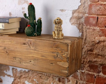 Rustic Wood Fireplace Mantel: Handmade Log-Look Shelf