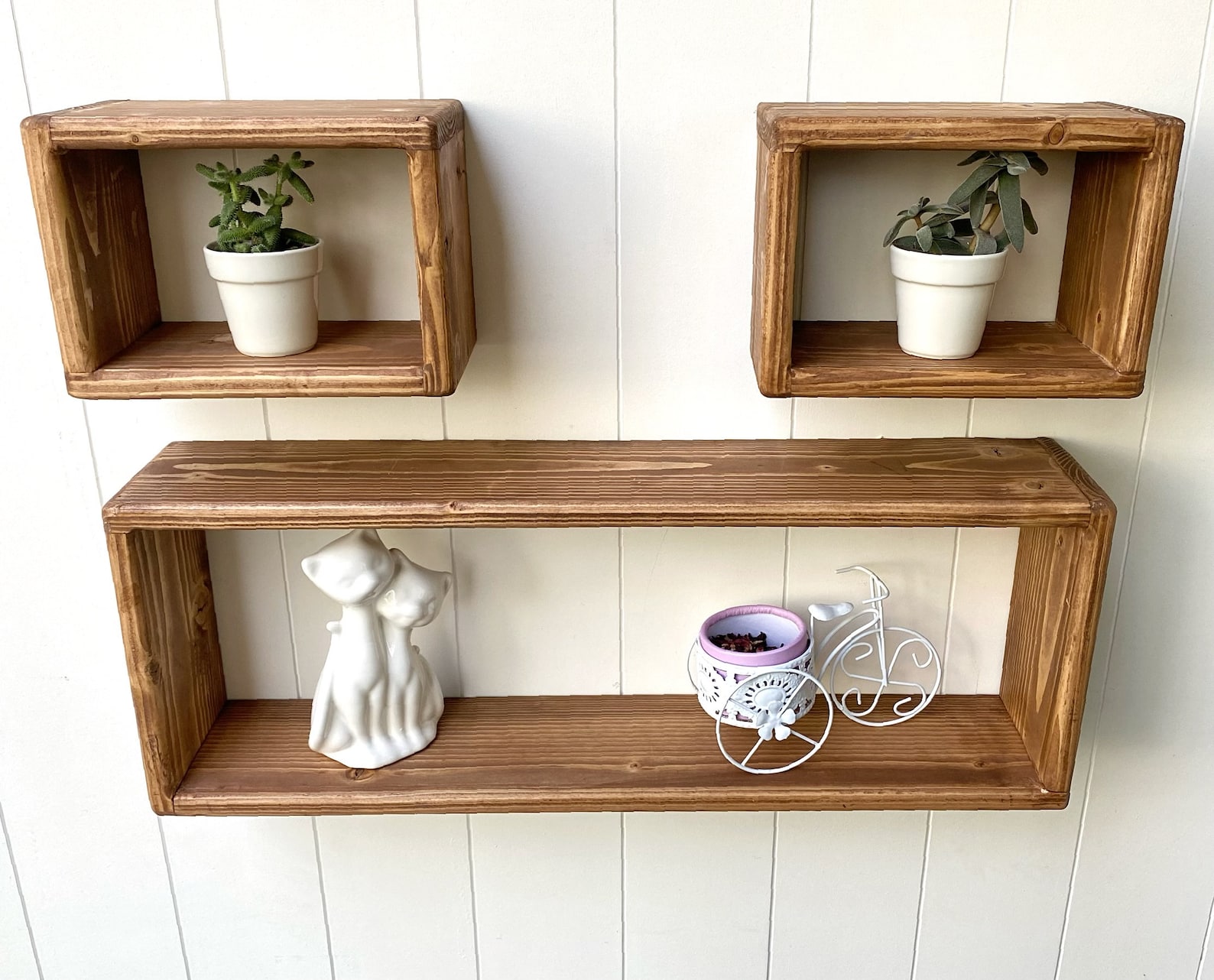 Floating Wood Box Shelf Set of 3 Shelves Plant Shelf Etsy