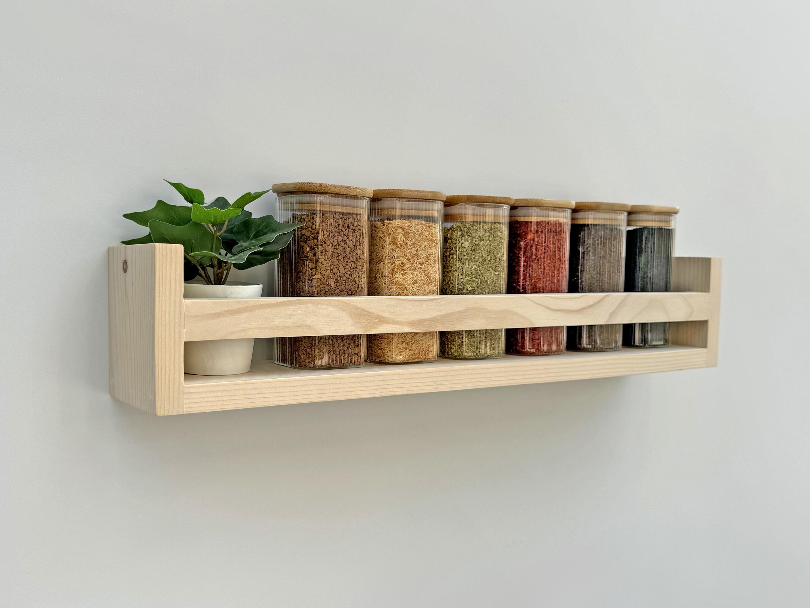 Handmade Solid Pine Spice Rack – Rustic Natural Wood Wall Shelf for ...