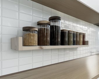 Deep Spice Shelf – Handmade Pine Wall Shelf (5" Depth) for Kitchen Display | Rustic Natural Wood Rack – Single or Set of 2