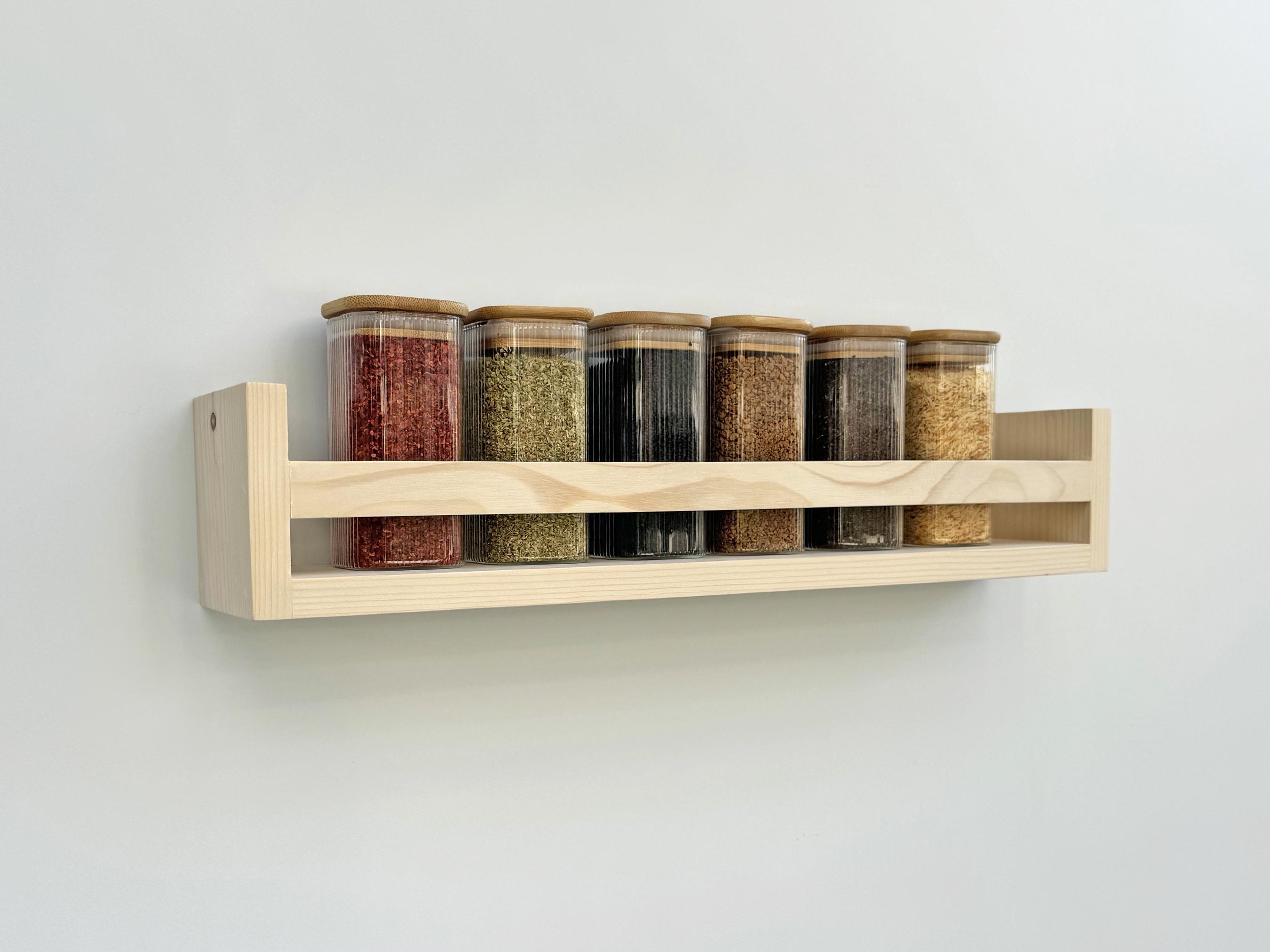 Handmade Solid Pine Spice Rack – Rustic Natural Wood Wall Shelf for ...