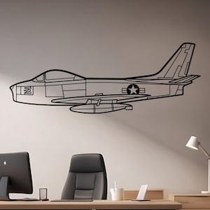 F-86 Sabre Metal Wall Art – Korean War Fighter Jet Decor for Pilots, Vintage Military Aviation Room Accent, Airplane Metal Sign Gift Idea