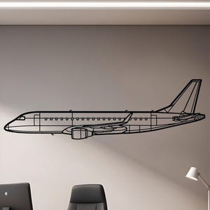 EMJ-175 Metal Airplane Wall Art – Embraer Jet Decor for Pilots, Regional Aircraft Room Accent, Airplane Metal Sign, Aviation Gift Idea