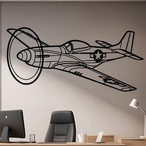P-51 Mustang Metal Wall Art – WWII Fighter Aircraft Decor for Pilots, Vintage Aviation Room Accent, Airplane Metal Sign Gift for Veterans