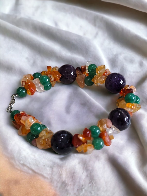 Jadeite, Spinel, and Carnelian Beaded Bracelet