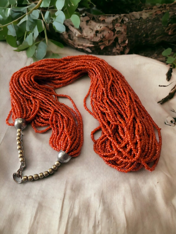 Red Jasper Seed Bead Multi-strand Necklace