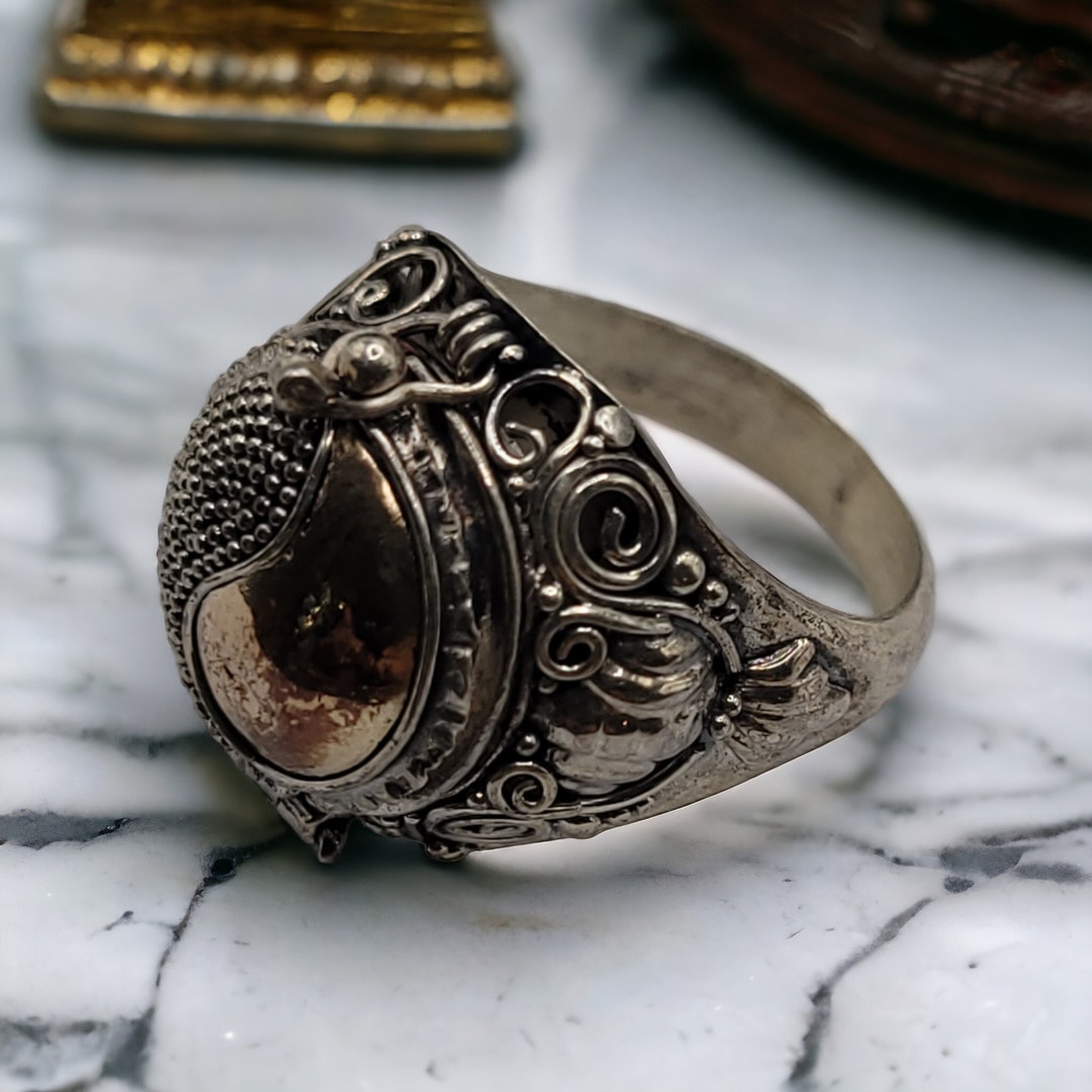 Yin Yang Sterling Silver and Brass Poison Locket Ring Etsy