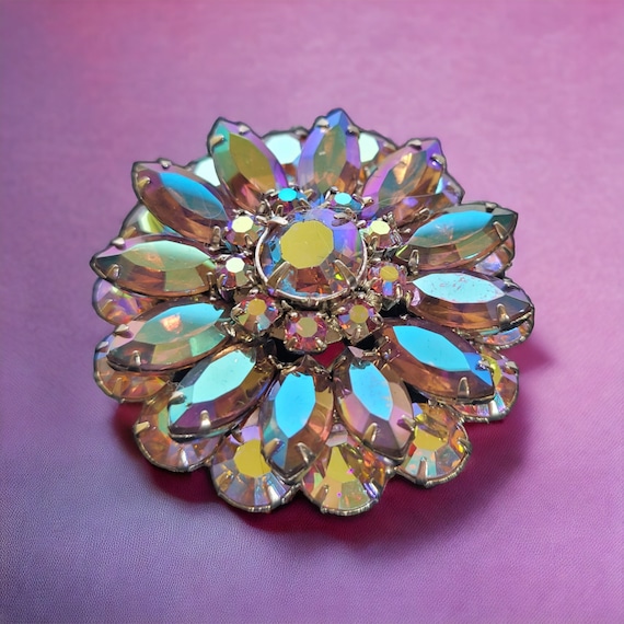 AB Crystal Floral 4-Tier Brooch - image 1