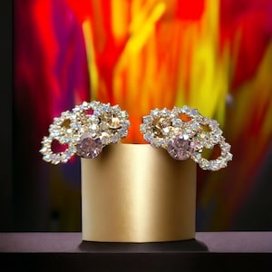 Boucles d&#39;oreilles clip aurore boréale tourbillon strass